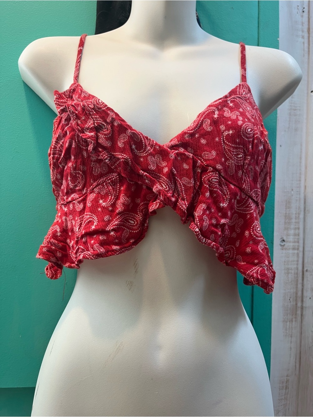 Garage Red Paisley Ruffle Camisole